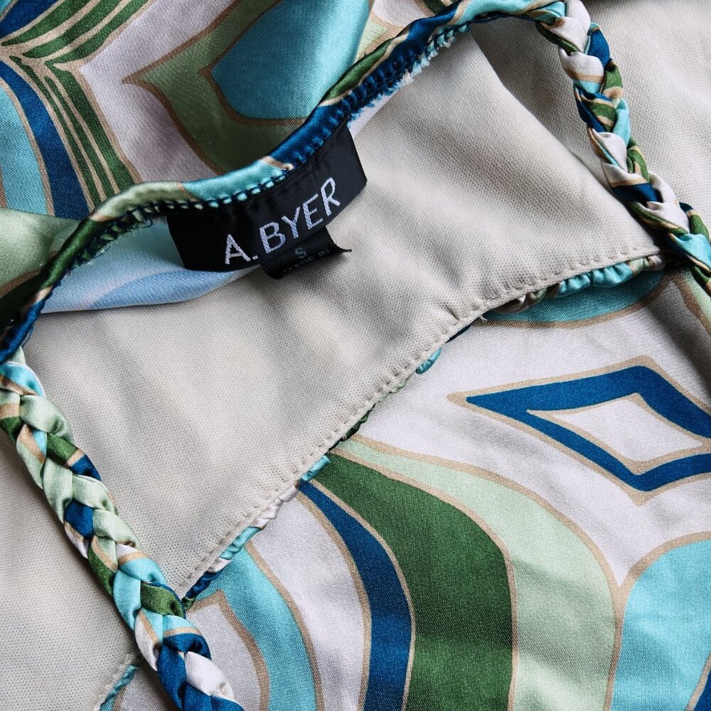 Y2K Grail A. Byer Braided Strap A-line Top | Aqua Blue Green Swirl | Size Small - Picture 9 of 9